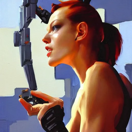 Image similar to greg manchess portrait painting of milla jovovich as leeloo from the 5 th element as overwatch character, medium shot, asymmetrical, profile picture, organic painting, sunny day, matte painting, bold shapes, hard edges, street art, trending on artstation, by huang guangjian, gil elvgren, ruan jia, randy vargas, greg rutkowski