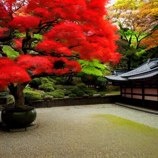 Prompt: photo of japanese courtyard in autumn