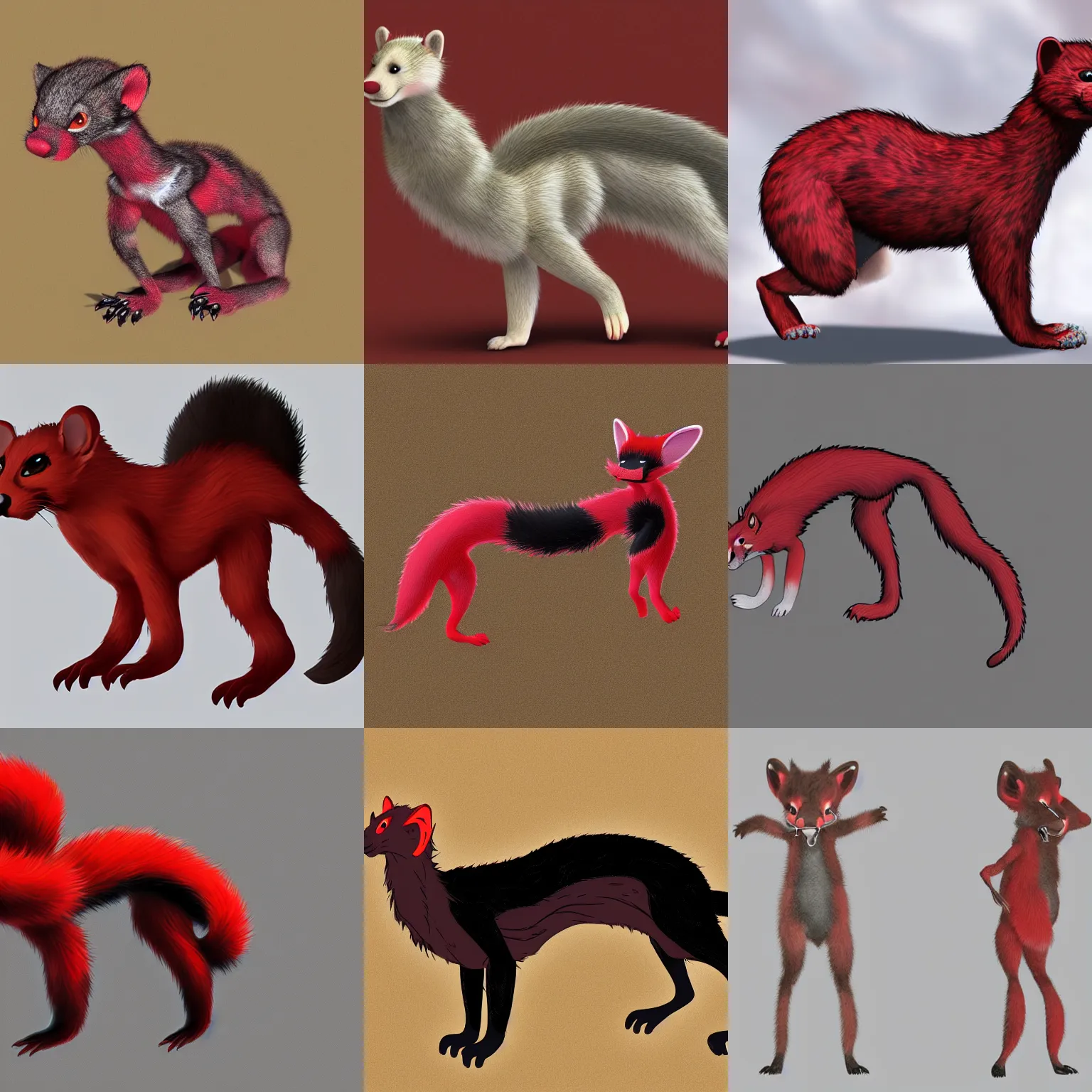 Prompt: visual static, gaussian blur, photorealistic male body weasel furry ( red & black ) fursona, attached tail