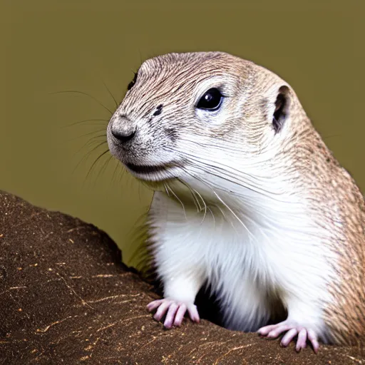 Image similar to singular animal that is white Prairie dog cross white rabbit cross white ferret, studio photography