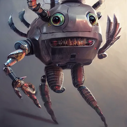 Prompt: a gray unicorn alien and a robotic crab, with african decoration and a spongebob puppet, highly detailed, concept art, art by wlop and artgerm and greg rutkowski, masterpiece, trending on artstation, 8 k