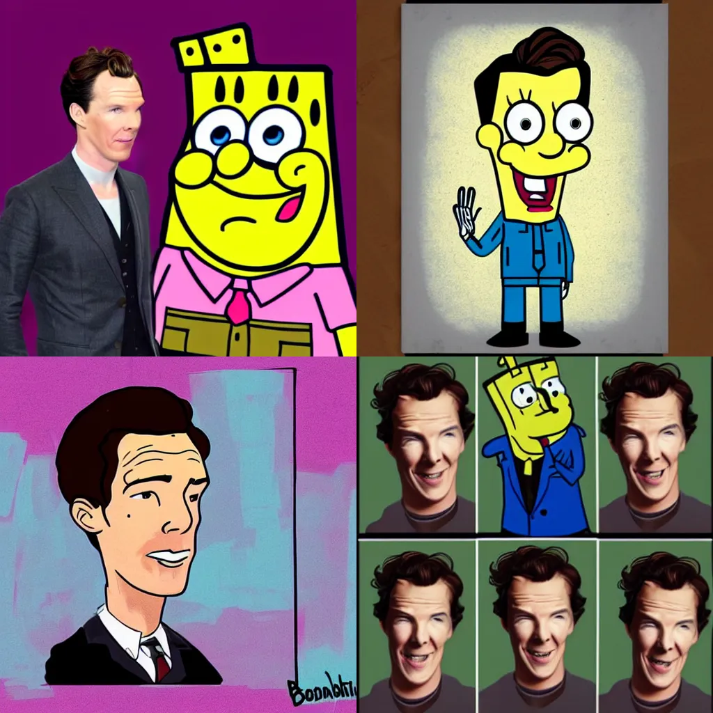 Prompt: Benedict Cumberbatch in the style of SpongeBob SquarePants
