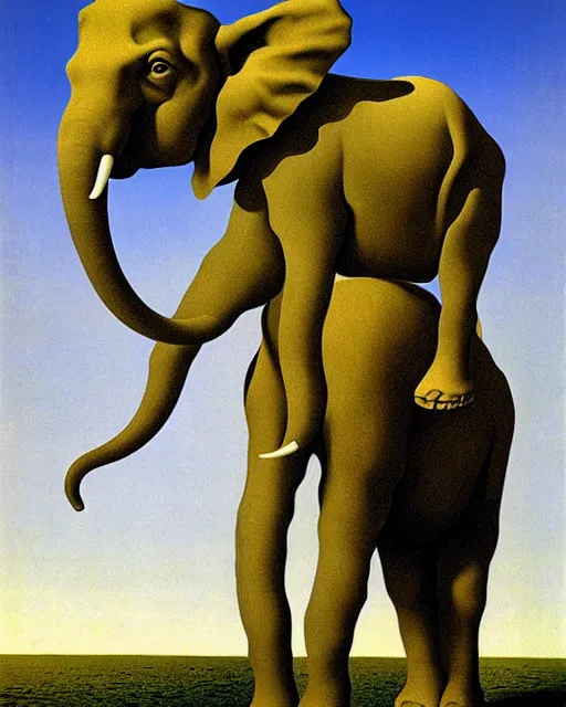 Image similar to portrait of adam ondra riding an elephant by magritte