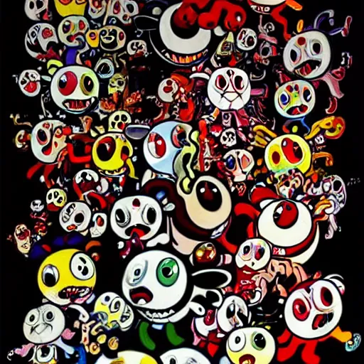 Prompt: red cartoon demons in a takashi murakami art style