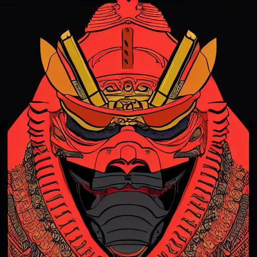 Prompt: a powerful japanese samurai wearing a archdemon mask, detailed face, highly detailed, face symmetry, character concept portrait by moebius and laurie greasley, colorful, profile picture, 8 k, cinematic color grading