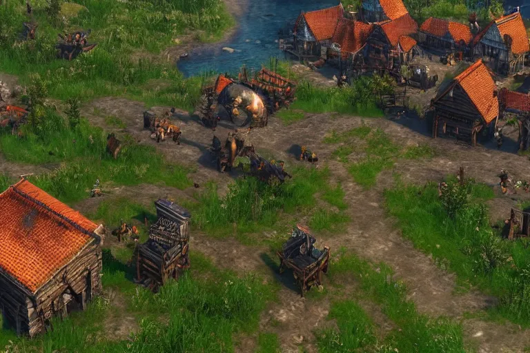 Image similar to the witcher 3 in the style of age of empires the rise of rome, highly - detailed, remastered, 8 k, realistic, unreal engine 5, light effect, magnificent