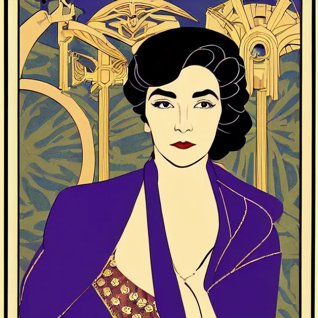 Image similar to a portrait of marina diamandis as empress queen, art by thomas cooper gotch and patrick nagel and erte, star wars art deco, art nouveau