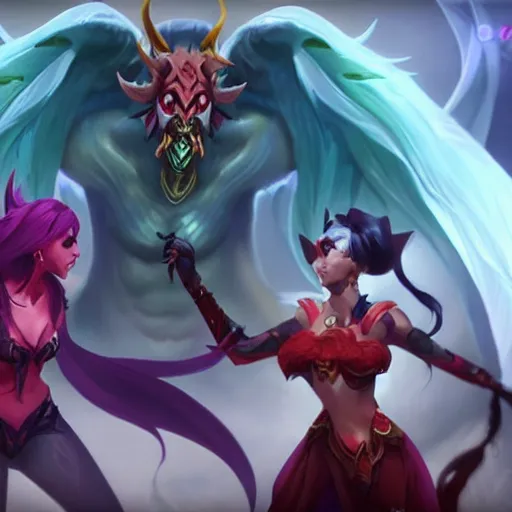 Prompt: league of legends cinematic, kai'sa and xayah are best friends, hyperrealistic