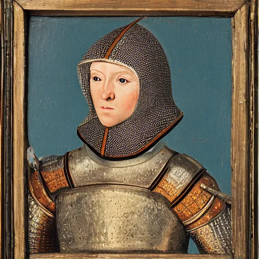 Prompt: a portrait of a 15th-century knight, oil painting, armet, cfg_scale 10