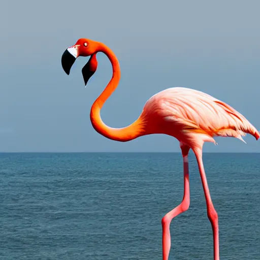 Image similar to photo of colossal flamingo on the horizon with atmospheric perspective