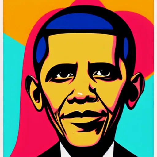 Image similar to Obama, graphic illustration by Jamie Hewlett, bold colors