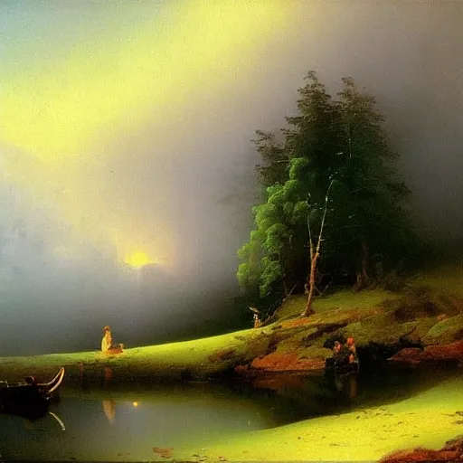 Image similar to aivazovsky's painting. forest landscape. oil on canvas, a masterpiece in the style of aivazovsky.