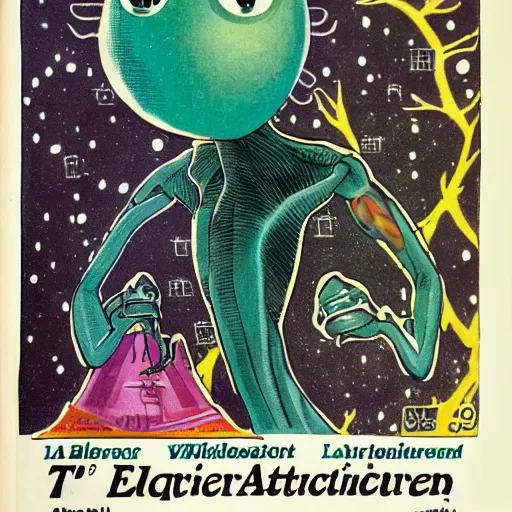 Prompt: a magazine cover for the documantation of the first alien species
