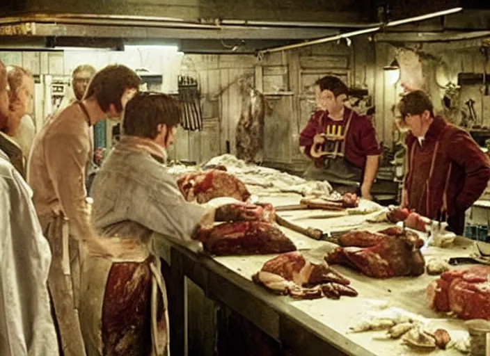 Image similar to a film still of a butchery in harry potter