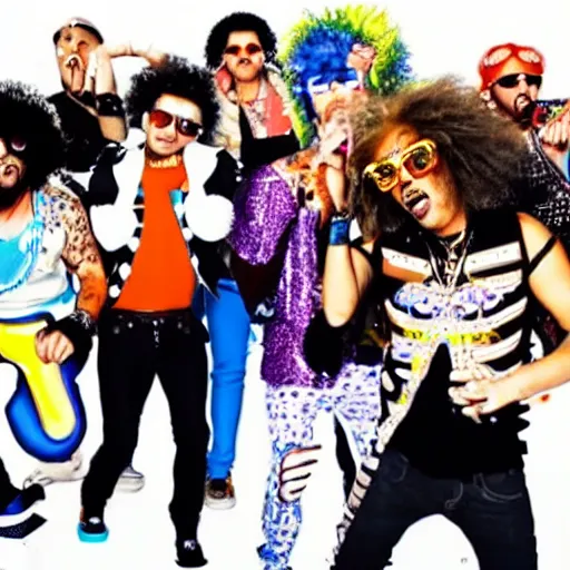 Prompt: sonic shuffling in the LMFAO's party rock music video