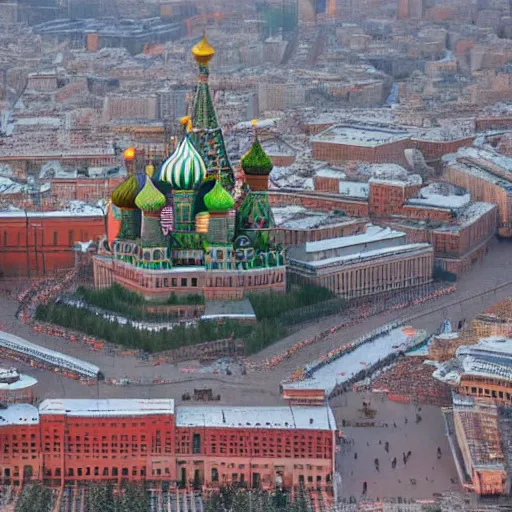 Prompt: big detailed bomb falling on Red Square in Moscow, high quality, 4k