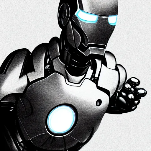 Prompt: iron man in black and white, furry art, furaffinity, extremely detailed, digital painting, artstation, concept art, smooth, sharp focus, illustration, incredible art