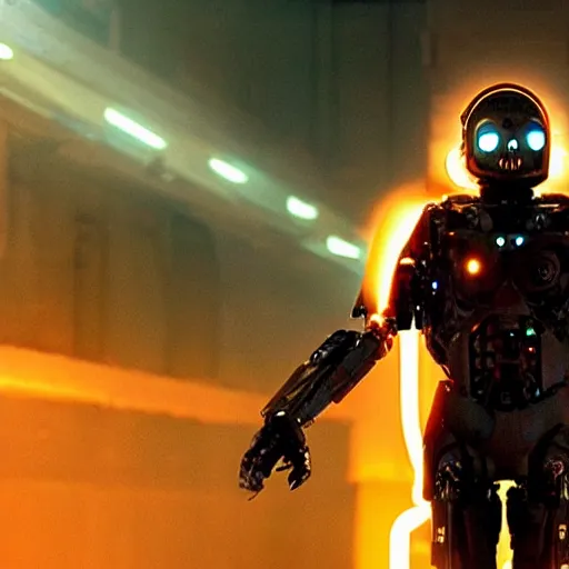 Prompt: movie still of a cool cyborg, cinematic composition, cinematic light, by edgar wright