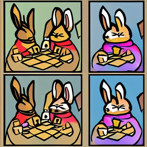 Prompt: a rabbit playing chess, cartoon style, realistic,