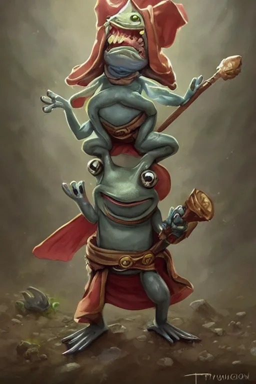 Prompt: cute little anthropomorphic frog wizard wearing a cape and holding a wand, tiny, small, miniature , baby animal, short, pale blue armor, cute and adorable, pretty, beautiful, DnD character art portrait, matte fantasy painting, DeviantArt Artstation, by Jason Felix by Steve Argyle by Tyler Jacobson by Peter Mohrbacher, cinematic lighting