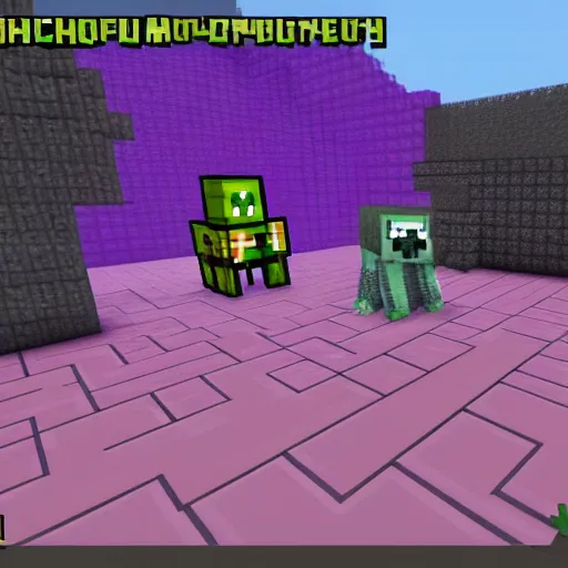 Prompt: Cthulhu appearing as a minecraft mob, in game screenshot