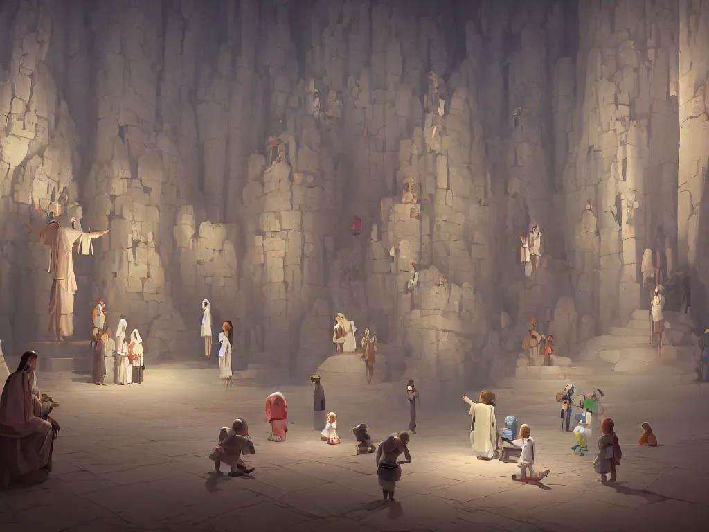 Image similar to the finding of the child jesus in the temple after 3 days, by goro fujita, trending on artstation, 8k, highly detailed, digital graphic art