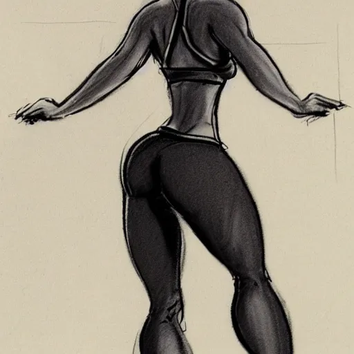 Image similar to milt kahl sketch of thick cuban girl wearing black yoga pants