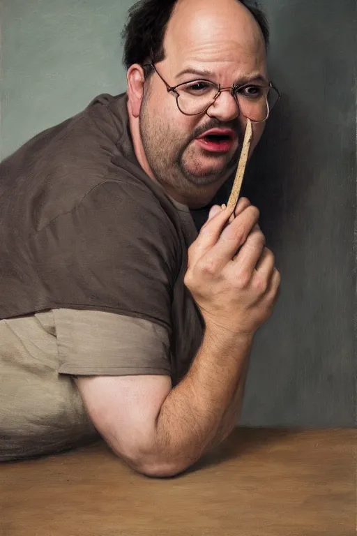 Image similar to jason alexander stubbing his toe, oil on canvas, intricate, portrait, 8 k highly professionally detailed, hdr, cgsociety