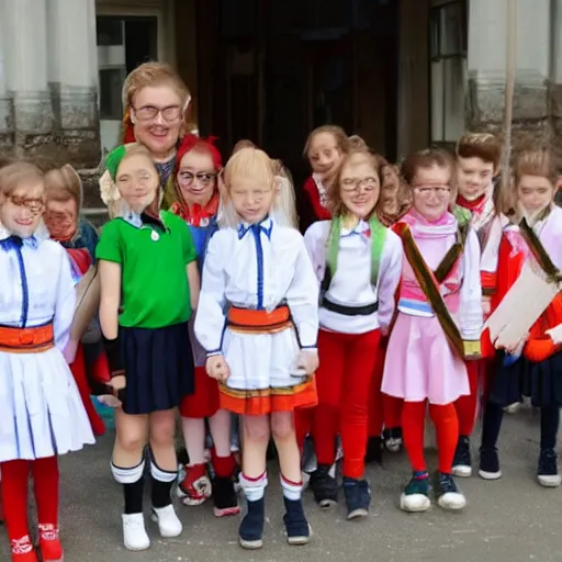 Prompt: international cultural cooperation between german and russian schoolchildren, beautiful, more details