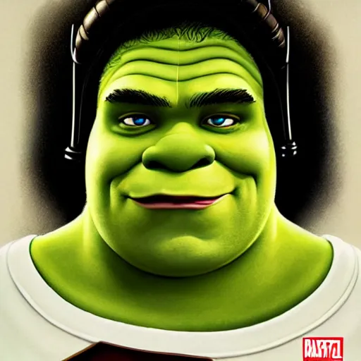 Prompt: lofi portrait of shrek as shehulk, pixar style, by tristan eaton stanley artgerm and tom bagshaw.