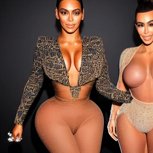 Prompt: beyonce and kim kardashian hybrid, fashion nova,