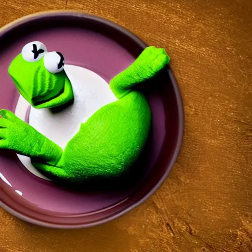 Image similar to kermit the frog drinking a cup of tea