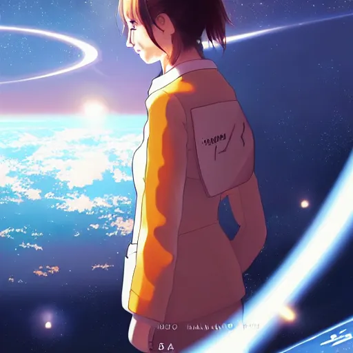 Image similar to emma watson light novel illustration as an astronaut by makoto shinkai