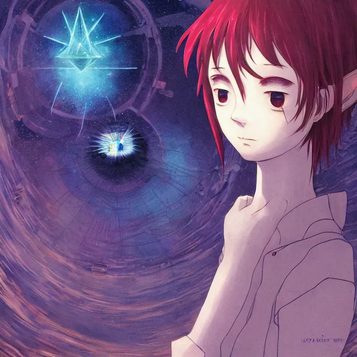 Prompt: Close up Iwakura Lain, epcot, inside a space station, eye of providence, Beksinski Finnian vivid Wojtek William to eye, Rei Ayanami, Ruan Jia, detailed full body portrait of elegant king of the elves unseelie fairy, evening formal robes, digital illustration, Howl's Moving Castle, tranquil divine observer Nymph by ismail inceoglu nicola samori dragan bibin hans thoma greg rutkowski Alexandros Pyromallis Nekro Rene Margitte illustrated, official anime key media, hellscape, mind character, Environmental occlusion theme Jia, a William mans character, Artstation station female hyperdetailed with , rei ayanami