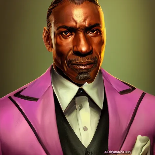 Image similar to a portrait of a muscular older black man with cornrows and a purple suit with a monocle on, D&D, sci-fi, elegant, hopeful, muscular, highly detailed, digital painting, artstation, concept art, smooth, sharp focus, illustration