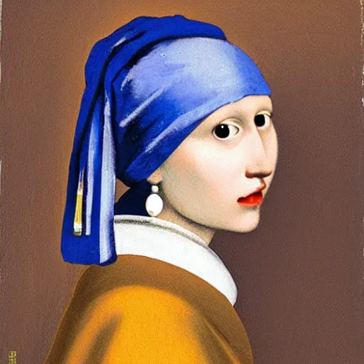 Prompt: girl with the pearl earring as a robot, Vermeer