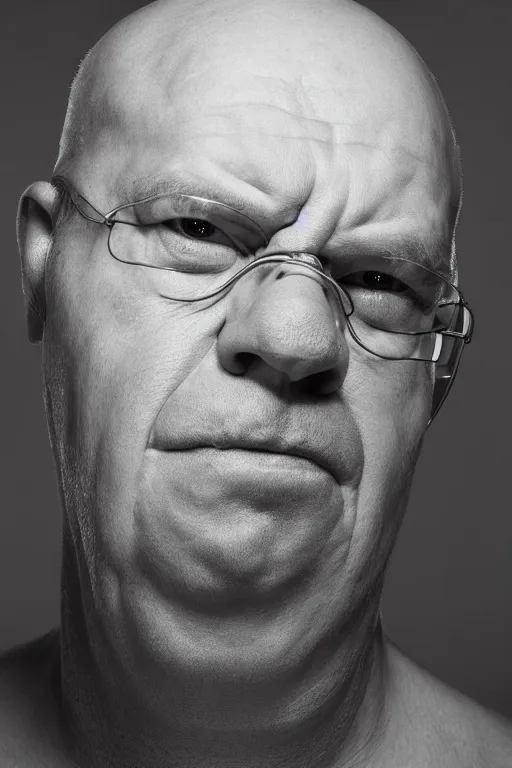 Prompt: studio portrait of man that looks excactly like homer simpson, lookalike, as if homer simpson came to life, soft light, black background, fine skin details, close shot, award winning photo by eolo perfido