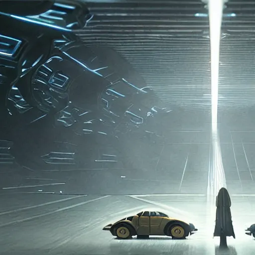 Image similar to sci-fi organic form full-lenght car and wall structure in the coronation of napoleon painting by Jacques-Louis David in the blade runner 2049 film organic architecture forms unreal engine 5 lumen lighting ultra high detail ultra realism 4k in plastic dark tilt shift