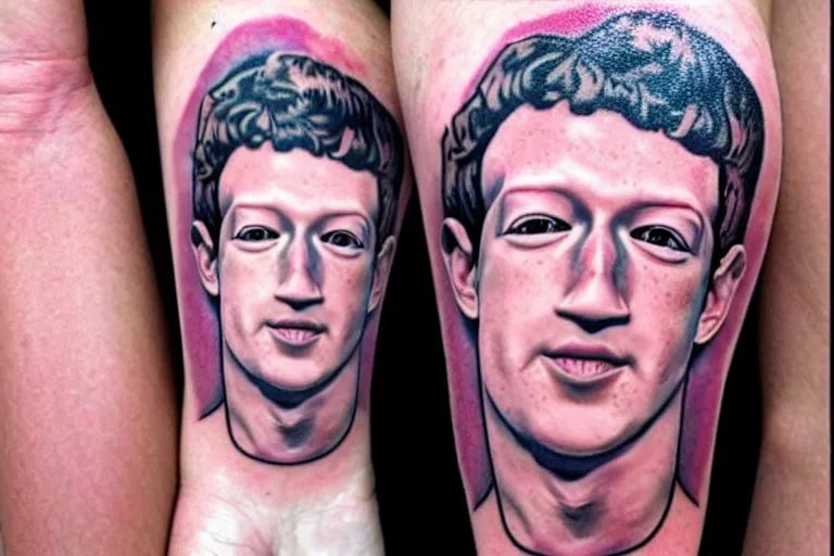 Image similar to muscular mark Zuckerberg with sailor moon tattoos artistic