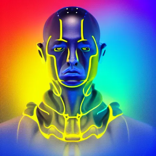 Image similar to human man that resembles a wasp morh in surreal sketch style, blue and yellow gradient, noise, ultrafine detail, hd 8k, logo illustration