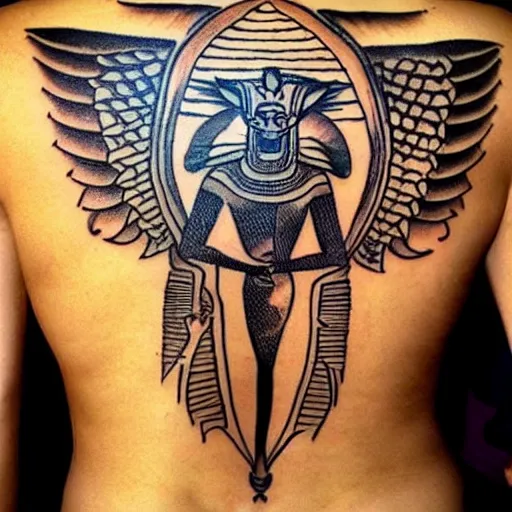 Pharaohs Mask  Anubis Egyptian Full Back Tattoo
