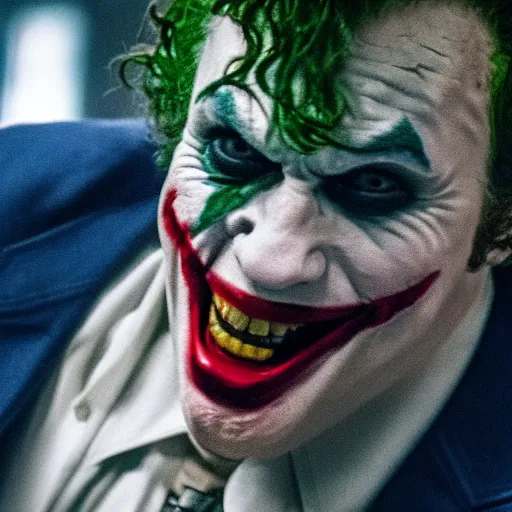 Prompt: film still of Seth Rogan as joker in the new Joker movie