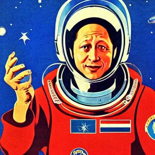 Image similar to rob schneider as cosmonaut on 1 9 6 0 soviet propaganda poster. beautiful. high detailed. intricate. illustration. propaganda. ussr