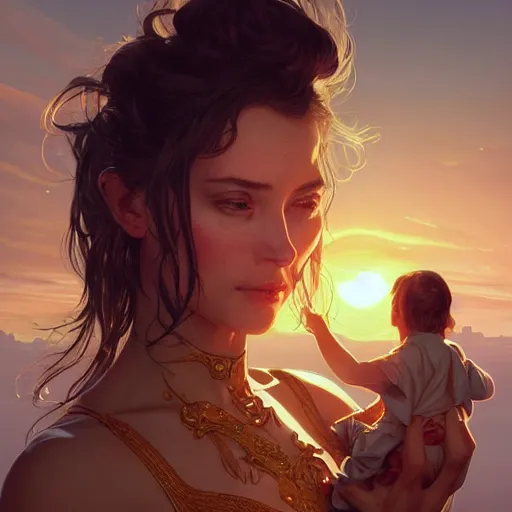 Image similar to giantess woman holding a small man, intricate, highly detailed, digital painting, artstation, concept art, smooth, sharp focus, illustration, unreal engine 5, 8 k, art by artgerm and greg rutkowski and alphonse mucha