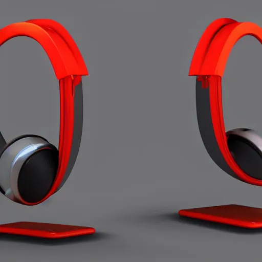 Image similar to headphone stand, futuristic, techno, cyberpunk, product design, 3 d render, concept, fun, swag, industrial design