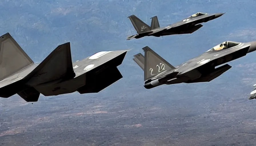 Image similar to big budget horror movie about f22 raptors.