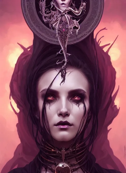 Prompt: Necromancer Sorceress goddess of death, fantasy sorceress magic, undercut hairstyle, dark light night, intricate, elegant, sharp focus, illustration, highly detailed, digital painting, concept art, matte, art by WLOP and Artgerm and Greg Rutkowski and Alphonse Mucha, masterpiece