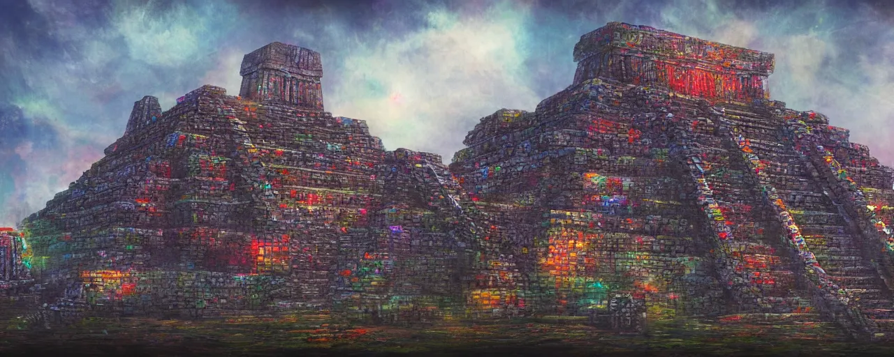 Image similar to rgb aztec temple, concept art, 4 k