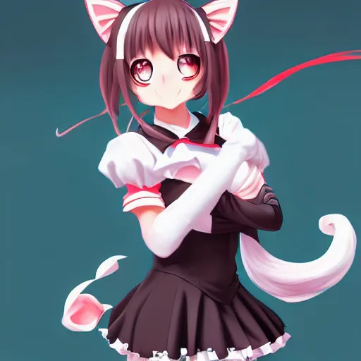 Prompt: anime cat girl in a maid costume, digital art, sharp focus, artstation, art by artgerm and WLOP