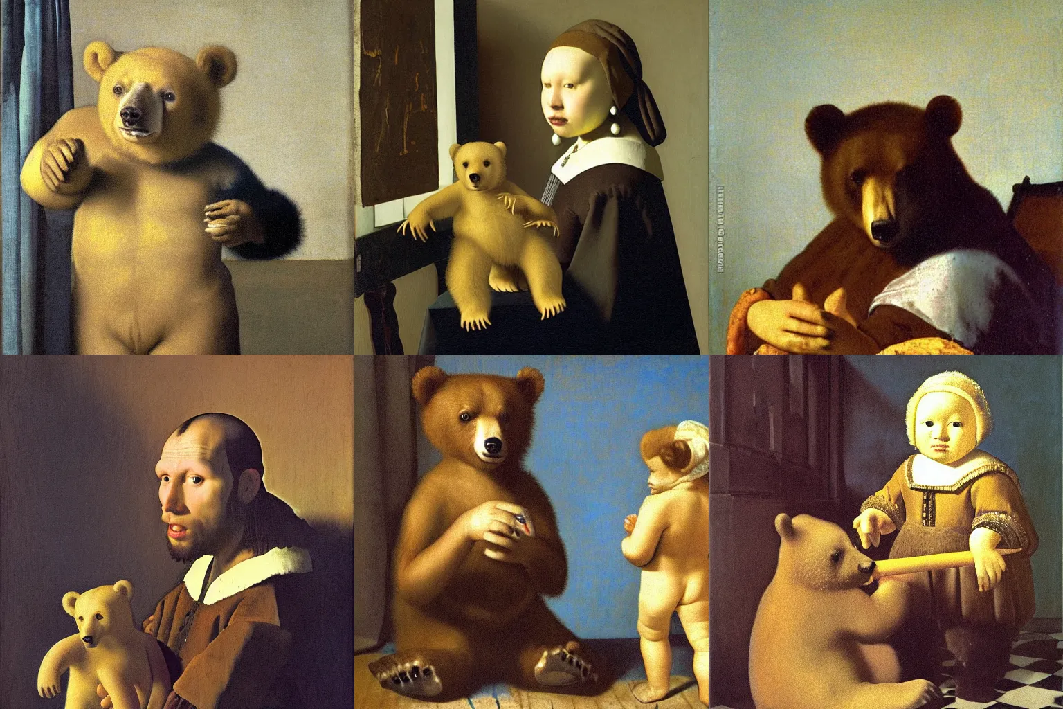 Prompt: a young bear with a perl, by johannes vermeer